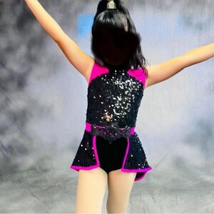 Weissman Black and Pink Sequin Kids Dance Costume
